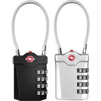 Niemals verwendet] Kofferschloss, tsa 4-stelliges Zahlenschloss mit Öffnungsalarm, Reisegepäckschlösser mit flexiblem Kabel (2er-Pack, Schwarz und von ODIPIE