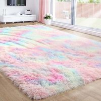 Odipie - niemals verwendet] Regenbogen-Shaggy-Teppich, bunter rechteckiger Shaggy-Teppich mit Batikmuster, weicher, rutschfester Teppich für von ODIPIE