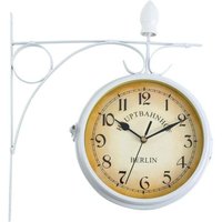 Niemals verwendet] Retro-Bahnhofsuhr, Doppelzifferblatt-Wanduhr für den Innen- und Außenbereich von ODIPIE