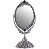 Niemals verwendet] Schminkspiegel, dekorativer Vintage-Spiegel, ovaler und doppelseitiger Spiegel (Silber) von ODIPIE