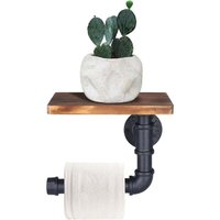 Odipie - niemals verwendet] Toilettenpapierhalter, dekoratives Wandregal – Industrie-Stil – Stahlrohr – mit Holzregal für Badezimmer-Dekor von ODIPIE