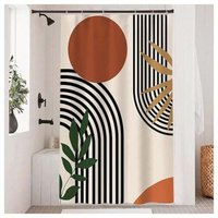 Odipie - Abstrakter Duschvorhang, Duschvorhang Terrakotta, geometrische schwarze Linien, moderner minimalistischer Badvorhang, schimmelresistent, von ODIPIE