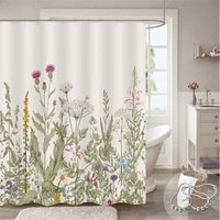 Odipie - Extra langer Duschvorhang 72' x 72' lang, Vintage Floral Hoher Duschvorhangstoff, Buntes Frühlings-Wildblumengras Boho Pflanzenästhetik Odipie - Extra langer Duschvorhang 72' x 72' lang, Vintage Floral Hoher Duschvorhangstoff, Buntes Frühlings-Wildblumengras Boho Pflanzenästhetik von ODIPIE