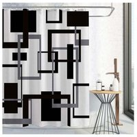 Odipie - Schwarz-weißer Duschvorhang, Schwarz-Grauer geometrischer Stoff-Duschvorhang-Set, Mid Century Modern Abstrakter Minimalistischer Odipie - Schwarz-weißer Duschvorhang, Schwarz-Grauer geometrischer Stoff-Duschvorhang-Set, Mid Century Modern Abstrakter Minimalistischer von ODIPIE