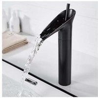 Schwarzer Badezimmerhahn, Wasserfall-Badezimmerhahn, Retro-schwarzer Einhebel-Waschtischmischer, Badezimmermischhahn, Messing-Arbeitsplatte, hohes von ODIPIE