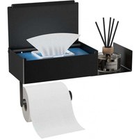 Toilettenpapierhalter mit Feuchttücherbox und Regale 3 in 1 Edelstahl Klopapierhalter Schwarz von ODIPIE