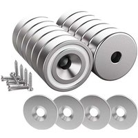 Niemals verwendet] 12 Stück Neodym-Magnete 10 kg Stärke 20 x 7 mm mit Loch und Kapsel, Senktopfmagnet mit Schrauben und 12 Stahlkissen (Silber von ODIPIE