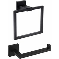Odipie - niemals verwendet] 2er-Set Toilettenpapierhalter und Handtuchring Schwarz Badezimmer-Zubehör-Set, Quadratischer Handtuchring - Schwarz, von ODIPIE