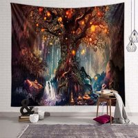 Odipie - niemals verwendet] Baum des Lebens Wandbehang, psychedelischer Wandteppich, Wasserfälle unter alten Baum-Wandteppichen, Feen-Wandteppich, von ODIPIE