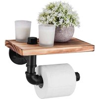 Niemals verwendet] Industriestil Toilettenpapierhalter Wandmontierter Küchenrollenhalter mit Holzregal Toilettenpapier Halterung für Küche und von ODIPIE