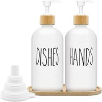 Niemals verwendet] Mattweißes Seifenspender-Set, 500 ml, Seifenspender aus Glas mit Tablett, Spülmittelspender, Seifenspender für Küche und Dusche von ODIPIE
