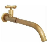 Niemals verwendet] Messing Kaltwasser Wandmontage Wasserhahn, Antiker Langer Gartenhahn, 360° Schwenkbarer Mischbatteriehahn mit Kreuzgriff, Gebürstet von ODIPIE