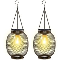 Outdoor-Solar-Garten-Hängelampe, IP65 wasserdichte Outdoor-Solarlaterne 2 Stück mit LED-Glühbirnenlampe für Veranda, Hof, Garten Outdoor-Solar-Garten-Hängelampe, IP65 wasserdichte Outdoor-Solarlaterne 2 Stück mit LED-Glühbirnenlampe für Veranda, Hof, Garten von ODIPIE