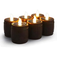 Packung Weinfassförmige Solarsensorkerzen Teelicht Warmweiß Flackernde LED-Nachtlampe Event Hochzeitsfeier Dekoration Braun von ODIPIE