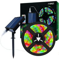 Solar-LED-Streifen für den Außenbereich, 5 m, 280 LEDs, solarbetrieben, farbwechselnder RGB-LED-Streifen mit 8 Beleuchtungsmodi, wasserdicht, IP67, von ODIPIE