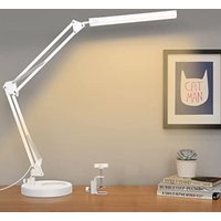 USB-LED-Schreibtischlampe zum Anklemmen mit Sockel, 5 V/2 A-Adapter und 3 Beleuchtungsmodi x 10 Helligkeitsstufen zum Schutz der Augen, Weiß USB-LED-Schreibtischlampe zum Anklemmen mit Sockel, 5 V/2 A-Adapter und 3 Beleuchtungsmodi x 10 Helligkeitsstufen zum Schutz der Augen, Weiß von ODIPIE