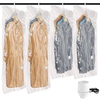 Vakuumbeutel für Kleidung mit elektrischer Pumpe, 4er-Pack hängende Aufbewahrungsbeutel für Vakuumkleidung, Kleideraufbewahrung für Schränke und von ODIPIE