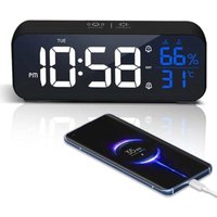 Wecker, LED-Spiegel-Digitalwecker mit Schlummerfunktion, großer Bildschirm mit Temperaturanzeige, Wecker, USB-betriebener Lichtwecker, Wecker mit von ODIPIE