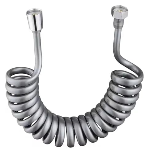 ODJDNLKLWN Schlauch 2/3/5M Feder Flexibler Einziehbarer Schlauch for Duschkopf Toilette Bidet Wasserleitung Sanitär Badezimmer Spiraldusche Gartenschlauch(Grey,500cm) von ODJDNLKLWN