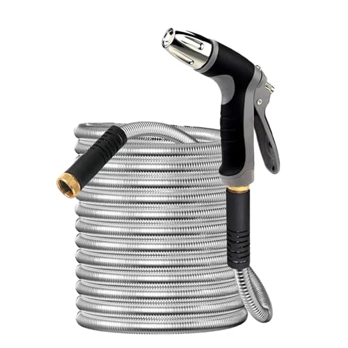 ODJDNLKLWN Schlauch 25 Fuß Edelstahl Gartenschlauch Metall Wasserleitung Hof Outdoor Autowaschanlage Sprinkler Gartenzubehör Gartenschlauch von ODJDNLKLWN