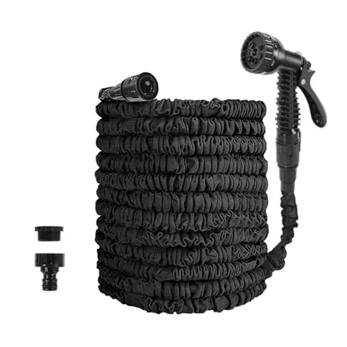 ODJDNLKLWN Schlauch Ausziehbarer Gartenschlauch, Hochdruck-Autowäsche mit 7 Sprühfunktionen, Hausbewässerungsschlauch for den Mehrfachgebrauch, Wasserpistole Gartenschlauch(Black,50ft) von ODJDNLKLWN