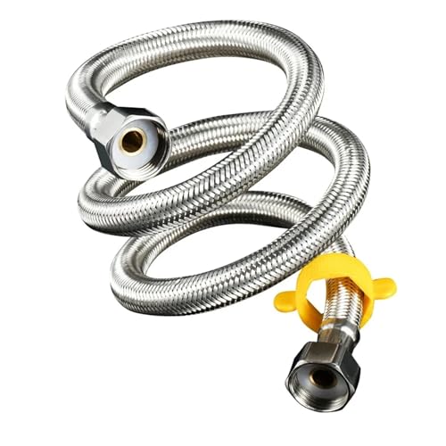 ODJDNLKLWN Schlauch Edelstahlbalg Metall-Warmwasserbereiter Toiletten-Zulaufrohr Heiß- und Kaltwasser-Hochdruckschnittstelle Kann gebogen Werden Gartenschlauch(80 cm) von ODJDNLKLWN