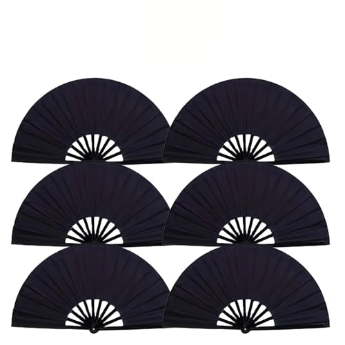 ODJDNLKLWN Ventilator 6 stücke Folding Fans Kunststoff Handheld Multi-farbe Sport Fans Leistung Hochzeit Party Zubehör Handventilator(Black-6pcs) von ODJDNLKLWN