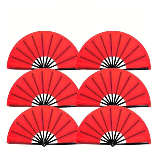 ODJDNLKLWN Ventilator 6 stücke Folding Fans Kunststoff Handheld Multi-farbe Sport Fans Leistung Hochzeit Party Zubehör Handventilator(Red-6pcs) von ODJDNLKLWN