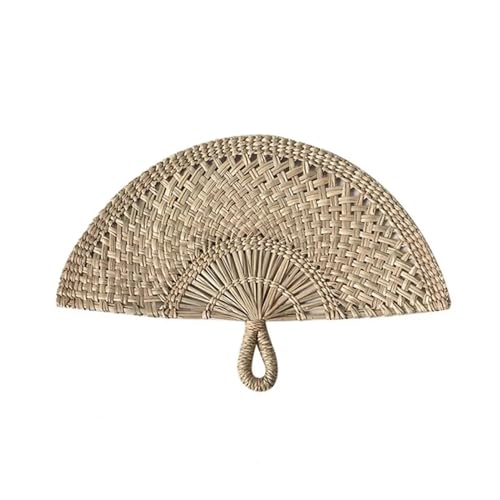 ODJDNLKLWN Ventilator Handgemachte Fan Stroh Weben Handheld for Sommer Halbrunden Gewebt Palm Hochzeit Handventilator(Khaki) von ODJDNLKLWN