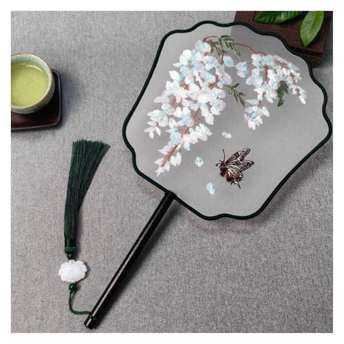 ODJDNLKLWN Ventilator Tanzfächer Vintage Hand Jade Ranke Blume Doppelseitige Stickerei Antiken Stil Phoenix Muster Handventilator(Flower) von ODJDNLKLWN