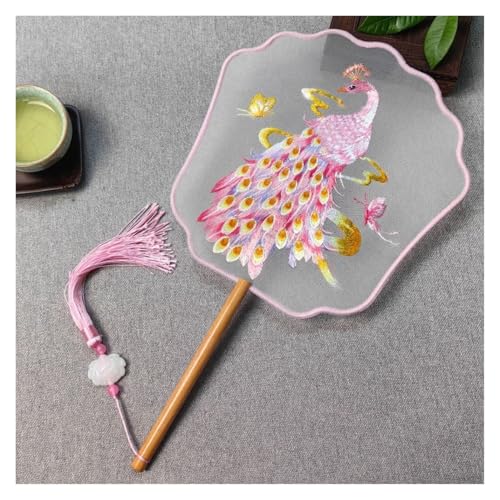 ODJDNLKLWN Ventilator Tanzfächer Vintage Hand Jade Ranke Blume Doppelseitige Stickerei Antiken Stil Phoenix Muster Handventilator(Phoenix1) von ODJDNLKLWN