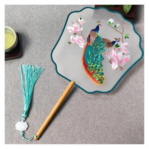 ODJDNLKLWN Ventilator Tanzfächer Vintage Hand Jade Ranke Blume Doppelseitige Stickerei Antiken Stil Phoenix Muster Handventilator(Phoenix2) von ODJDNLKLWN