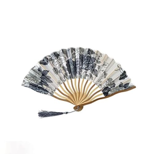 Ventilator 1PC Seide Fan Faltfächer Hochzeit Kunst Geschenke Tanz Hand Fan Vintage Falten Hand Gehalten Blume Handventilator(A Gray) von ODJDNLKLWN