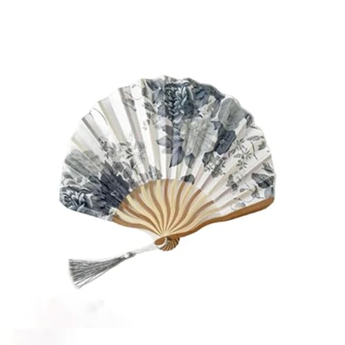 Ventilator 1PC Seide Fan Faltfächer Hochzeit Kunst Geschenke Tanz Hand Fan Vintage Falten Hand Gehalten Blume Handventilator(B Gray) von ODJDNLKLWN
