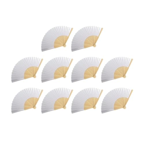 Ventilator 50 STÜCKE-1 DIY Papier Bambus Faltfächer Erwachsene Kinder Kalligraphie Malerei Praxis Blank Weiß Faltfächer Hochzeitsgeschenke Handventilator(10PCS Fan) von ODJDNLKLWN