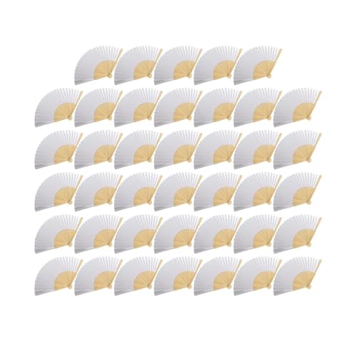 Ventilator 50 STÜCKE-1 DIY Papier Bambus Faltfächer Erwachsene Kinder Kalligraphie Malerei Praxis Blank Weiß Faltfächer Hochzeitsgeschenke Handventilator(40PCS Fan) von ODJDNLKLWN