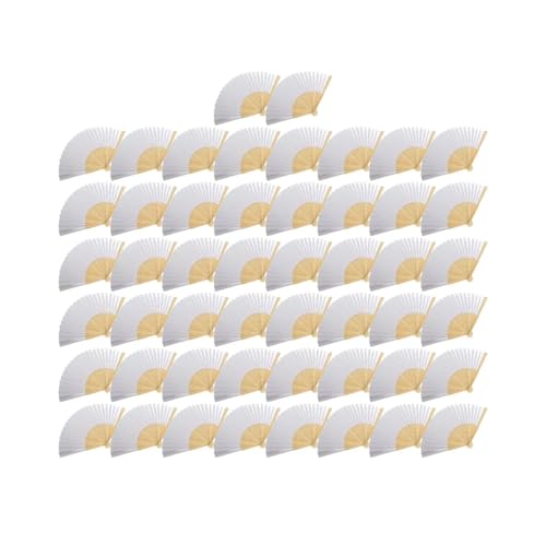 Ventilator 50 STÜCKE-1 DIY Papier Bambus Faltfächer Erwachsene Kinder Kalligraphie Malerei Praxis Blank Weiß Faltfächer Hochzeitsgeschenke Handventilator(50PCS Fan) von ODJDNLKLWN