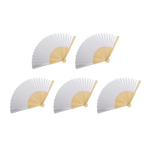 Ventilator 50 STÜCKE-1 DIY Papier Bambus Faltfächer Erwachsene Kinder Kalligraphie Malerei Praxis Blank Weiß Faltfächer Hochzeitsgeschenke Handventilator(5PCS Fan) von ODJDNLKLWN