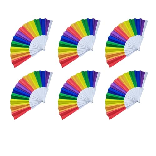 Ventilator 6-36 Pcs Regenbogen Hand Fan Party Folding Fans 7 Zoll Tragbare Handheld for Festival Handventilator(Style 2,6PCS) von ODJDNLKLWN
