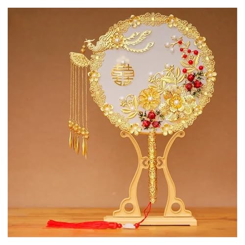 Ventilator Dekorativer Fan Antiker Hanfu Hochzeit Braut Fans Handgemachte Vintage Fotografie Dekor Blumen Requisiten Handstrauß Handventilator(A1-no fan rack) von ODJDNLKLWN