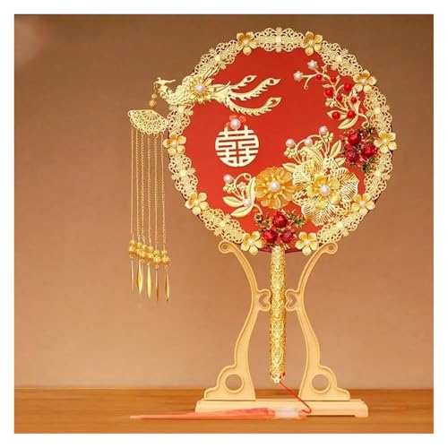 Ventilator Dekorativer Fan Antiker Hanfu Hochzeit Braut Fans Handgemachte Vintage Fotografie Dekor Blumen Requisiten Handstrauß Handventilator(A2-no fan rack) von ODJDNLKLWN