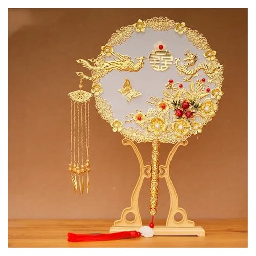 Ventilator Dekorativer Fan Antiker Hanfu Hochzeit Braut Fans Handgemachte Vintage Fotografie Dekor Blumen Requisiten Handstrauß Handventilator(B1-no fan rack) von ODJDNLKLWN