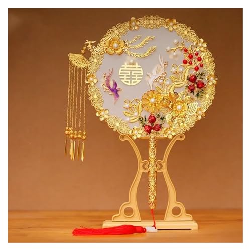 Ventilator Dekorativer Fan Antiker Hanfu Hochzeit Braut Fans Handgemachte Vintage Fotografie Dekor Blumen Requisiten Handstrauß Handventilator(C1-no fan rack) von ODJDNLKLWN
