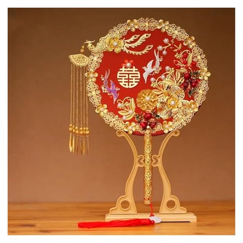Ventilator Dekorativer Fan Antiker Hanfu Hochzeit Braut Fans Handgemachte Vintage Fotografie Dekor Blumen Requisiten Handstrauß Handventilator(C2-no fan rack) von ODJDNLKLWN