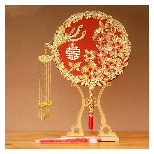Ventilator Dekorativer Fan Antiker Hanfu Hochzeit Braut Fans Handgemachte Vintage Fotografie Dekor Blumen Requisiten Handstrauß Handventilator(D-no fan rack) von ODJDNLKLWN