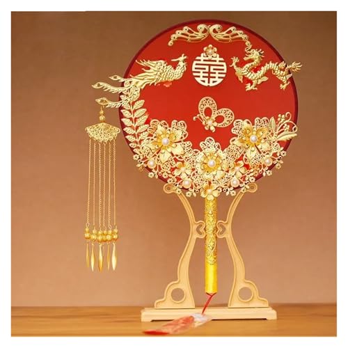 Ventilator Dekorativer Fan Antiker Hanfu Hochzeit Braut Fans Handgemachte Vintage Fotografie Dekor Blumen Requisiten Handstrauß Handventilator(E-no fan rack) von ODJDNLKLWN