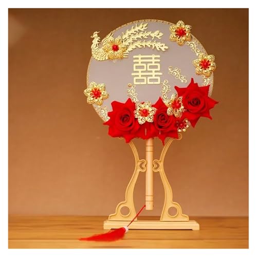 Ventilator Dekorativer Fan Antiker Hanfu Hochzeit Braut Fans Handgemachte Vintage Fotografie Dekor Blumen Requisiten Handstrauß Handventilator(F-no fan rack) von ODJDNLKLWN