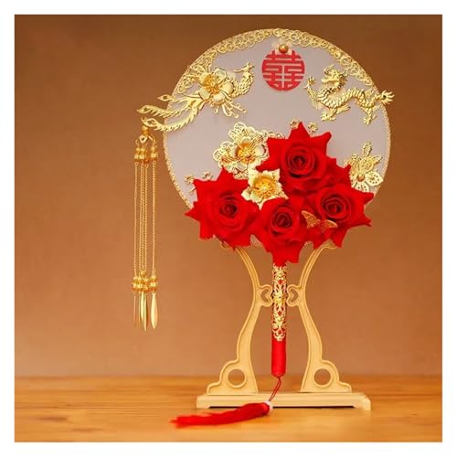 Ventilator Dekorativer Fan Antiker Hanfu Hochzeit Braut Fans Handgemachte Vintage Fotografie Dekor Blumen Requisiten Handstrauß Handventilator(G-no fan rack) von ODJDNLKLWN
