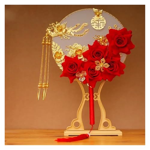 Ventilator Dekorativer Fan Antiker Hanfu Hochzeit Braut Fans Handgemachte Vintage Fotografie Dekor Blumen Requisiten Handstrauß Handventilator(H-no fan rack) von ODJDNLKLWN