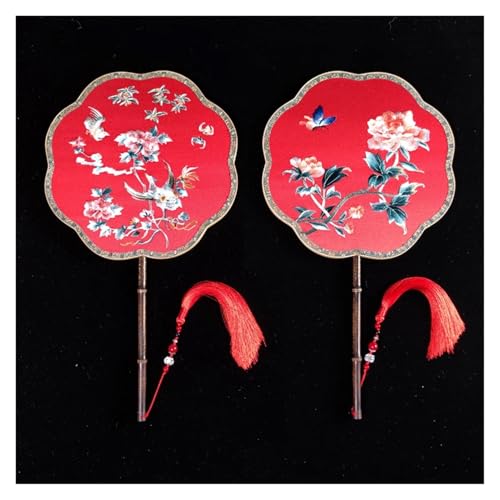 Ventilator Doppelseitige Stickerei Klassische Dekorative Fan Hanfu Dance frauen Lange Griff Runde Handventilator(Color13,27cm) von ODJDNLKLWN